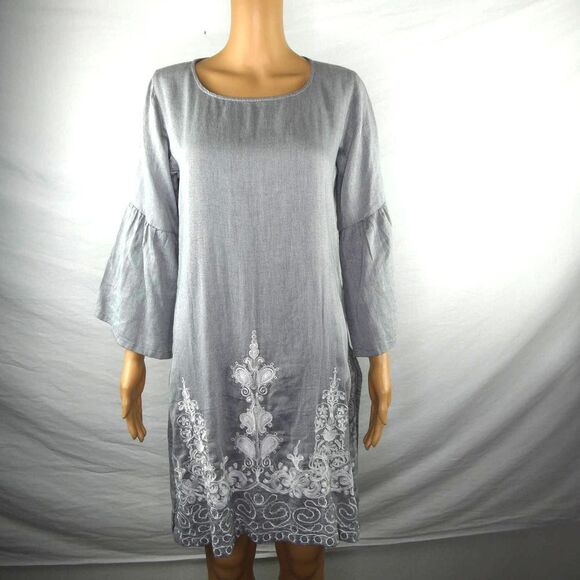 Khaadi Pakistani Pret Kurta Cotton Floral Embroidered Bell Sleeve Side Slits 12 - Picture 1 of 12